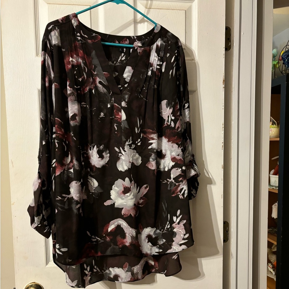 Eggplant plus blouse with floral pattern
